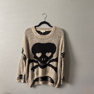 Skull Patterned Black and Tan Sweater